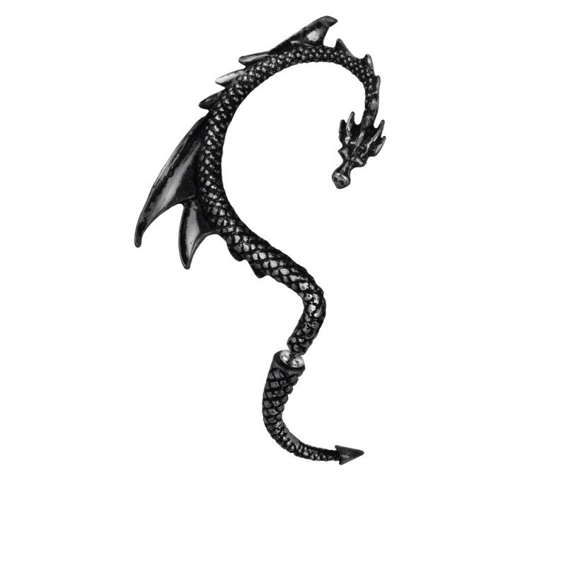 Alchemy© Pewter Earrings: Dragon Lure "Black" Single (8cm)