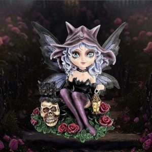 Nemesis Now© Midnight Fae Gothic Fairy with Cat Figurine Ornament (14cm)
