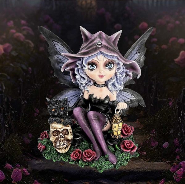 Nemesis Now© Midnight Fae Gothic Fairy with Cat Figurine Ornament (14cm)