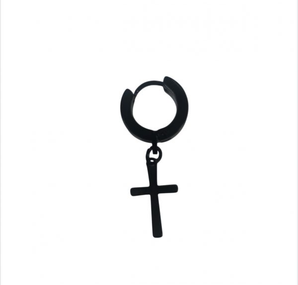 Piercing Dangling Cross Earring (Unisex) (Single) (Black)