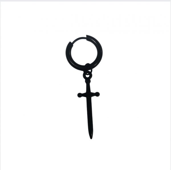 Piercing Cross Sword Earring (Unisex) (Single) (Black)