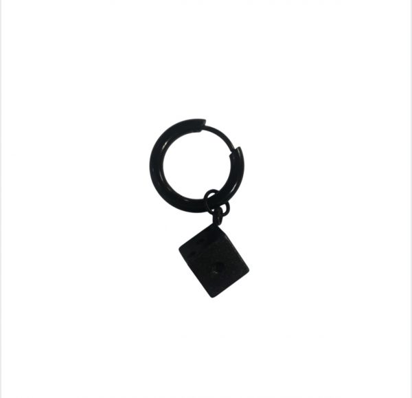 Piercing 3D Square Cube Earring (Unisex) (Single) (Black)