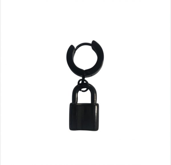 Piercing Padlock Earring (Unisex) (Single) (Black)