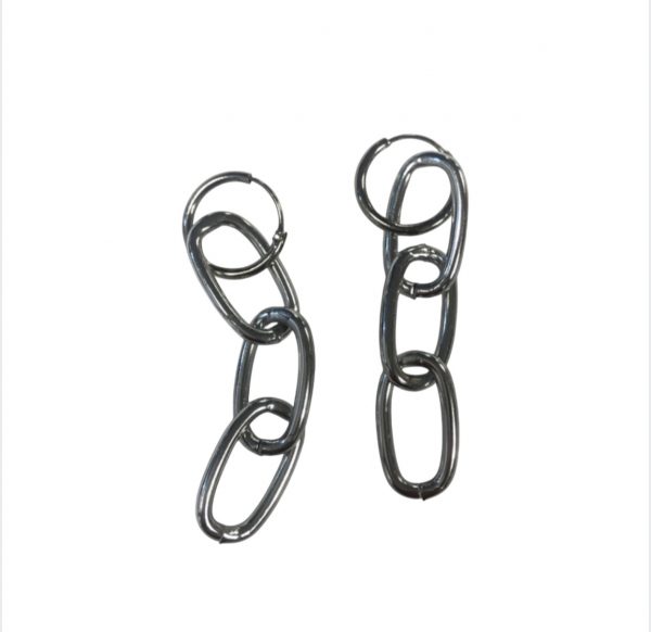 Piercing Chain Earrings (Unisex) (Silver)