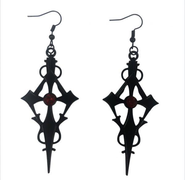 Piercing Cross With Red Stud Earrings (Unisex)