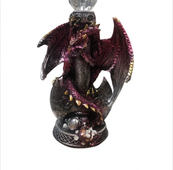 SACRED Crystal Top Pink Silver Skull Dragon Ornament (17cm)