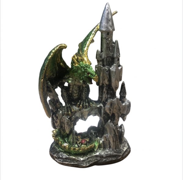 SACRED Green Silver Dragon Castle Ornament (14cm)