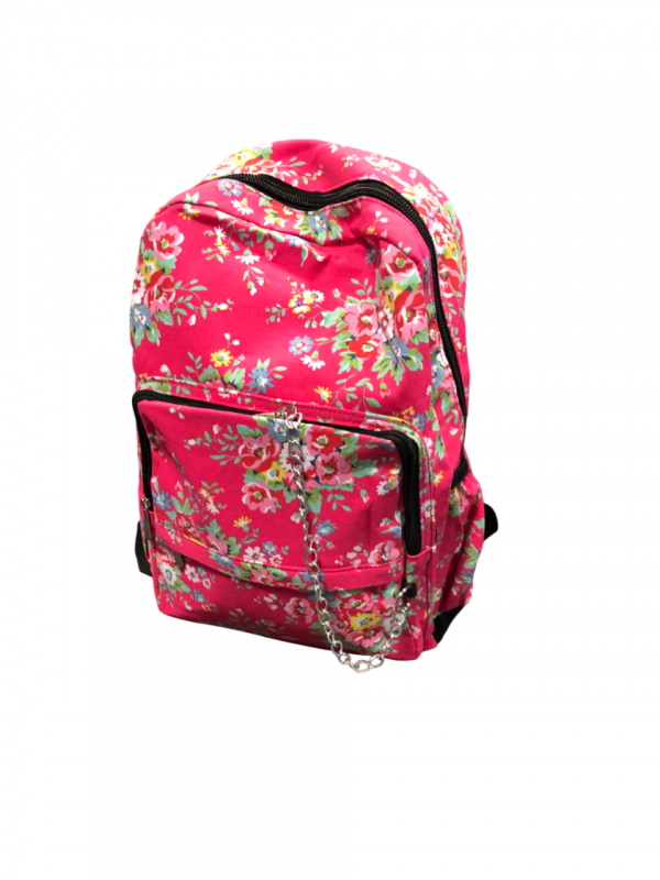 Floral Pink Backpack with Chain