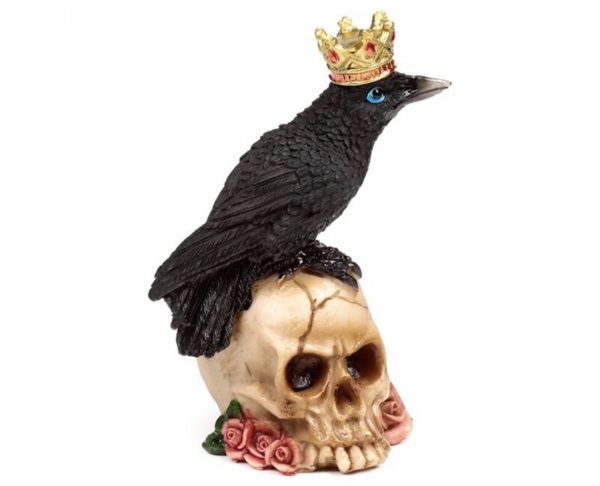 Crow wearing Crown Standing on Skull with Roses (11.8cm) - Image 2