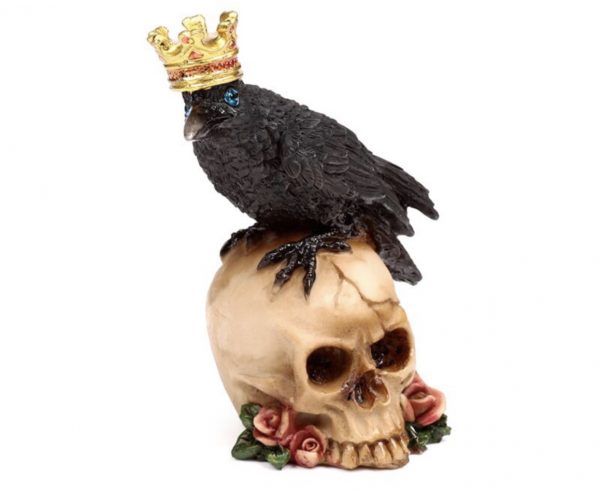 Crow wearing Crown Standing on Skull with Roses (11.8cm) - Image 5