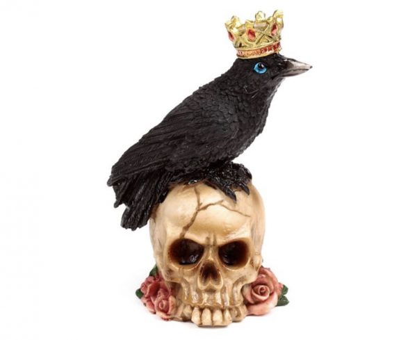 Crow wearing Crown Standing on Skull with Roses (11.8cm) - Image 6