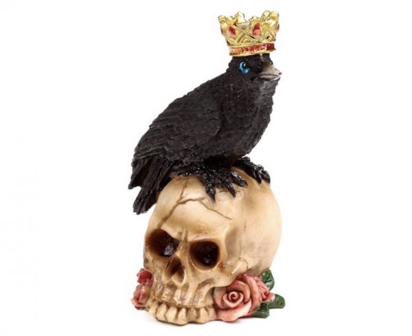 Crow wearing Crown Standing on Skull with Roses (11.8cm) - Image 10