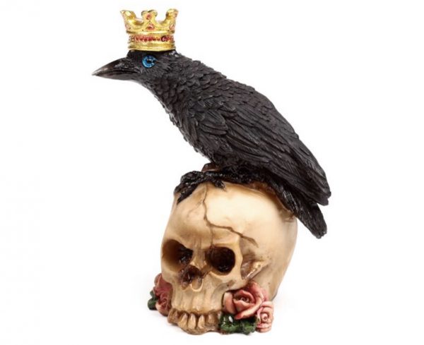 Crow wearing Crown Standing on Skull with Roses (11.8cm) - Image 9