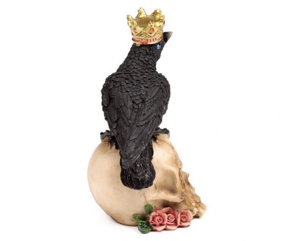 Crow wearing Crown Standing on Skull with Roses (11.8cm) - Image 4