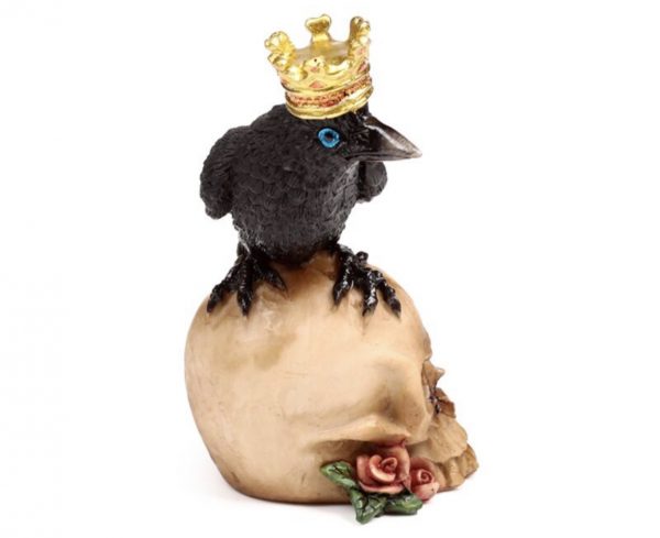 Crow wearing Crown Standing on Skull with Roses (11.8cm) - Image 3