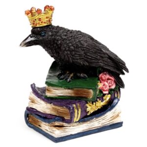 img_7745 Crow wearing Crown Standing on Books Ornament (10.5cm)