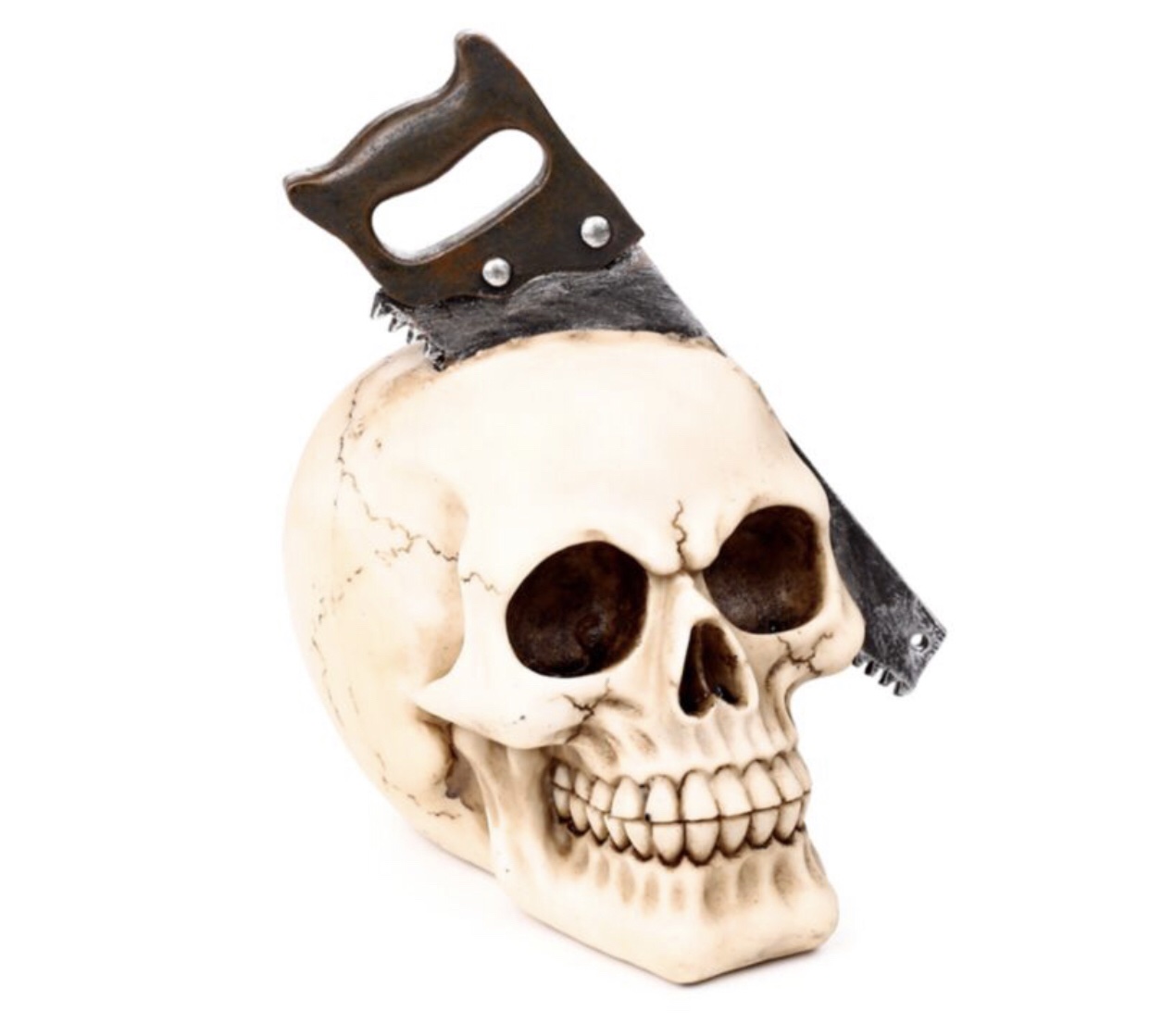 Skull with Saw Through Head Ornament (18cm) - Image 4