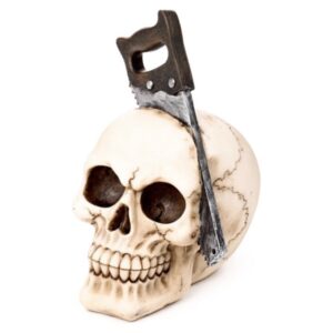 Skull with Saw Through Head Ornament (18cm)