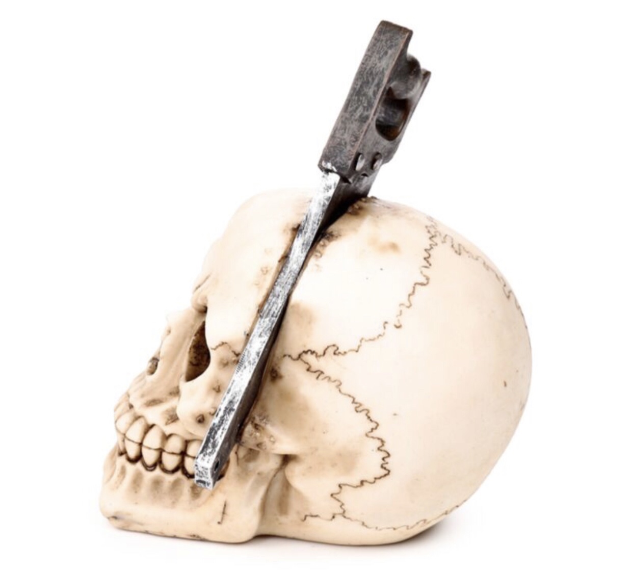 Skull with Saw Through Head Ornament (18cm) - Image 2