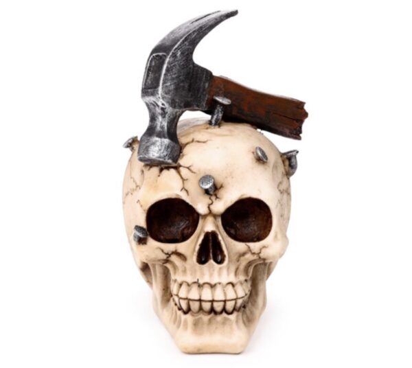 Skull with Hammer & Nails Ornament (18cm)