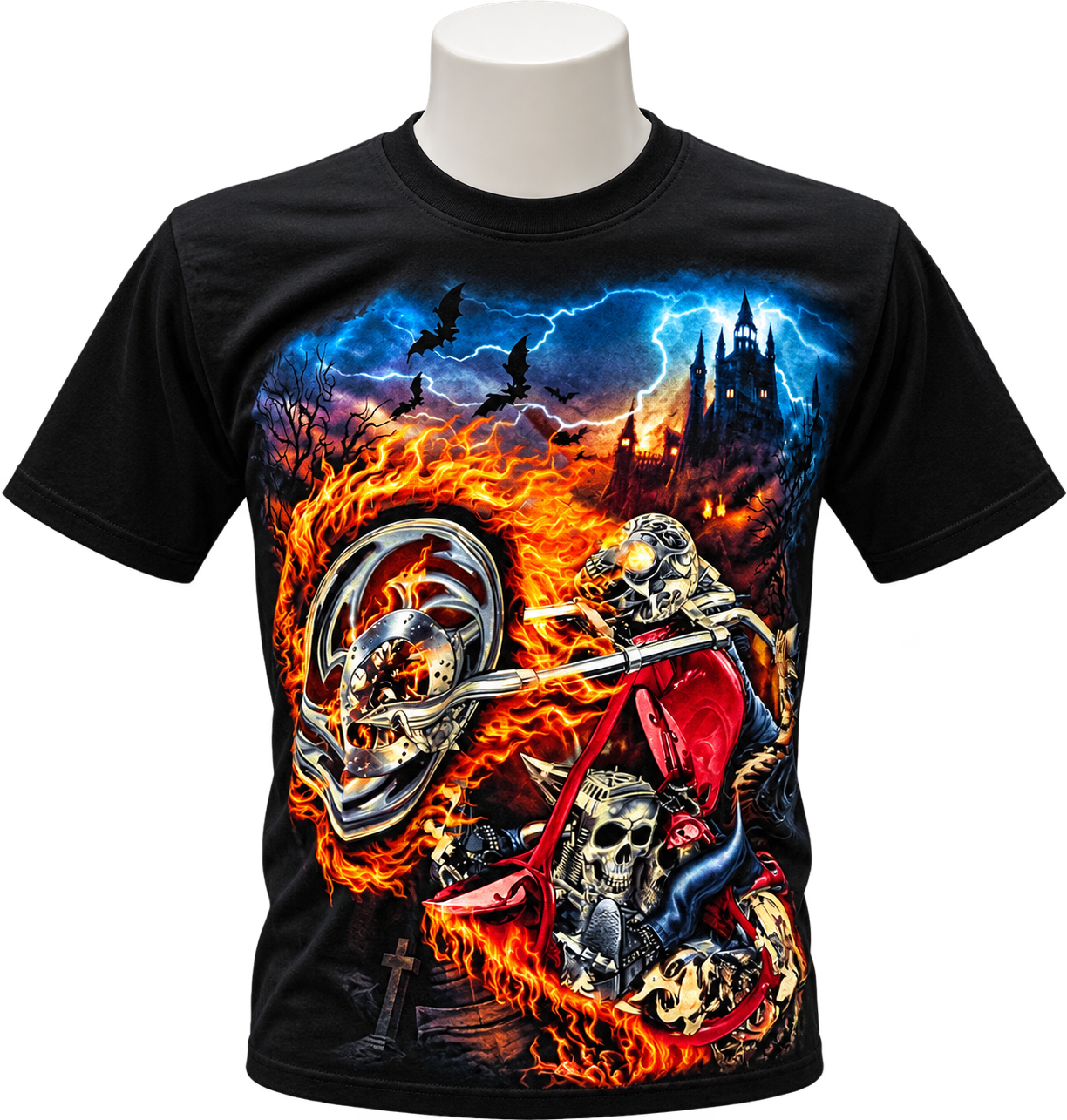 SACRED GOTHIC Grim Reaper Motorcycle Fire Rider T-shirt (Unisex)